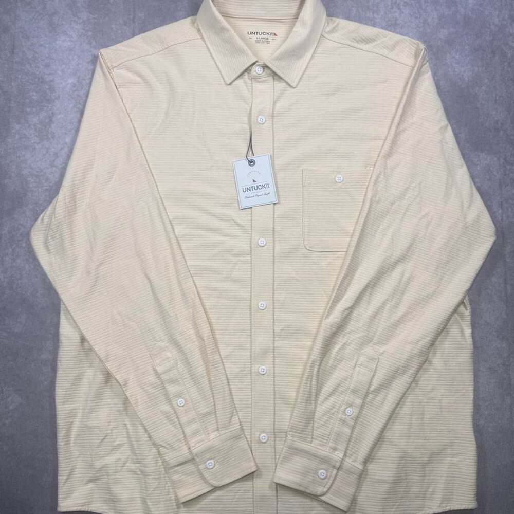 UNTUCKit Branham Long Sleeve Shirt Cream Striped Mens Size XL NWT